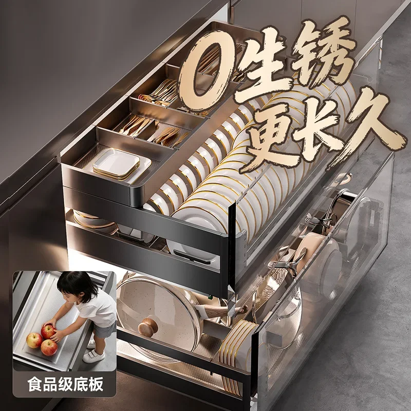 Strict selection - aluminum alloy pull basket kitchen cabinet double layer bowl basket drawer type kitchen cabinet dish