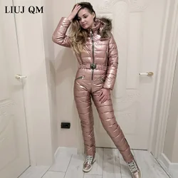 One Piece Outfit Ski Suit Women Jacket Winter Jumpsuit Female Parka Hooded Cotton Bodysuit Zipper Overalls For Woman Tracksuits