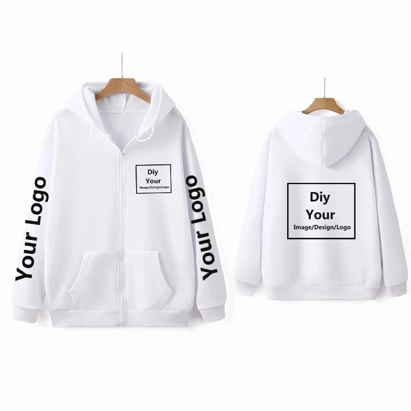 Fashion Men Women Customized Zip Up Hoodies DIY Design Logo/Picture Hooded Sweatshirts Pullover Personality Sweatshirts