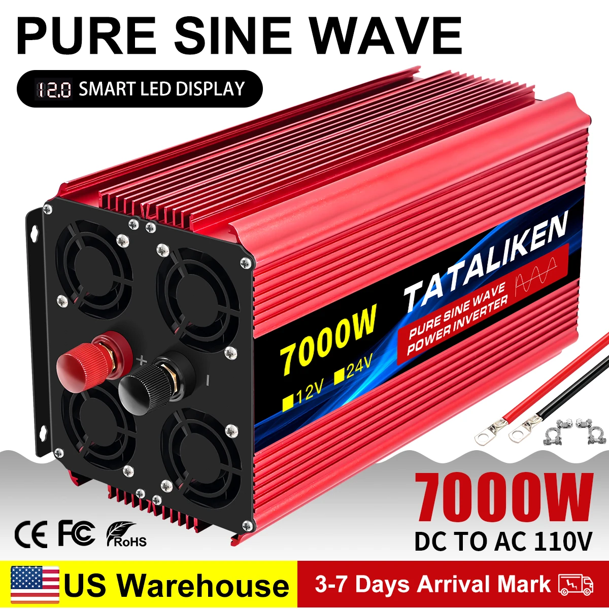 12V To 110V AC Pure Sine Power Inverter 3500/4500/8000W  Power 60HZ  Converter Car Accessories Solar With LED And US Socket