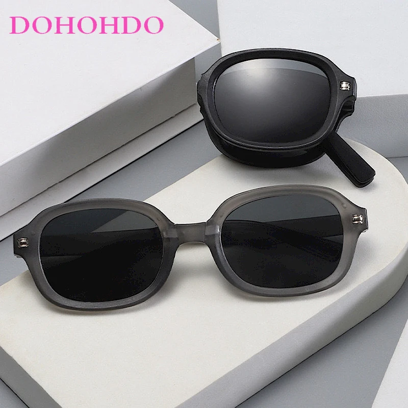 

DOHOHDO 2025 Rivets Fashion Woman Luxury Brand Oval Sunglasses Ladies Vintage Folding Sun Glasses Female Big Frame UV400 Shades