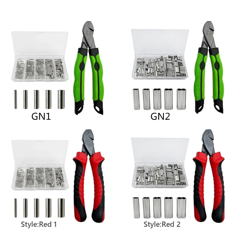 Fishing Plier Wire Rope Leader Crimper Tool Kits with 5 Sizes Crimp Sleeves Set Dropship