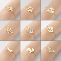 Origami Fox Unicorn Wolf Charm Bracelets for Women Gold Color Stainless Steel Fox Lion Cat Dog Horse Bee Bracelet Animal Jewelry