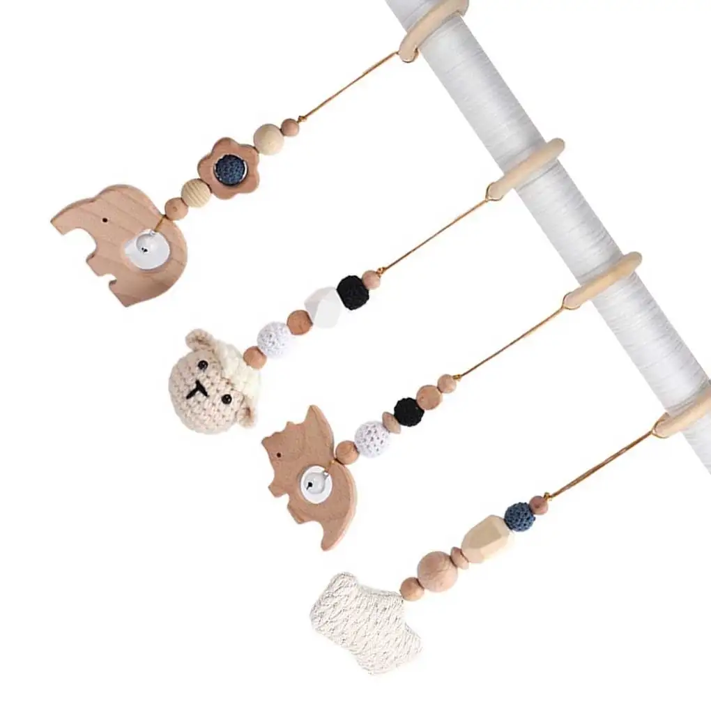 4Pcs Wood Play Teething Ring Smooth Surface Baby Gym Toy Children