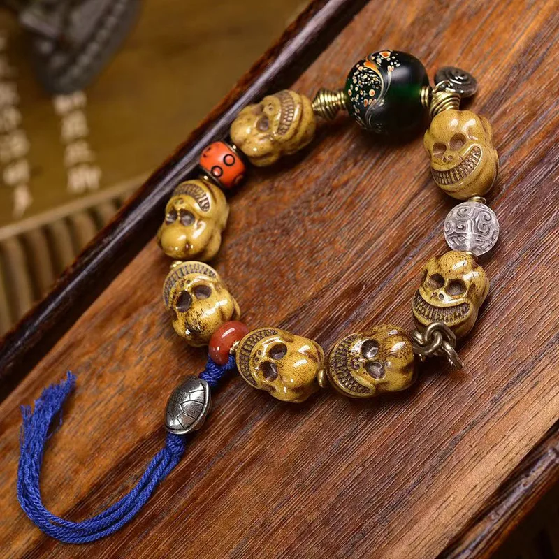 

Reflow Yak Bone Corpse Buddha Single Circle Buddhist Prayer Bead White Glass Accessories Bracelet