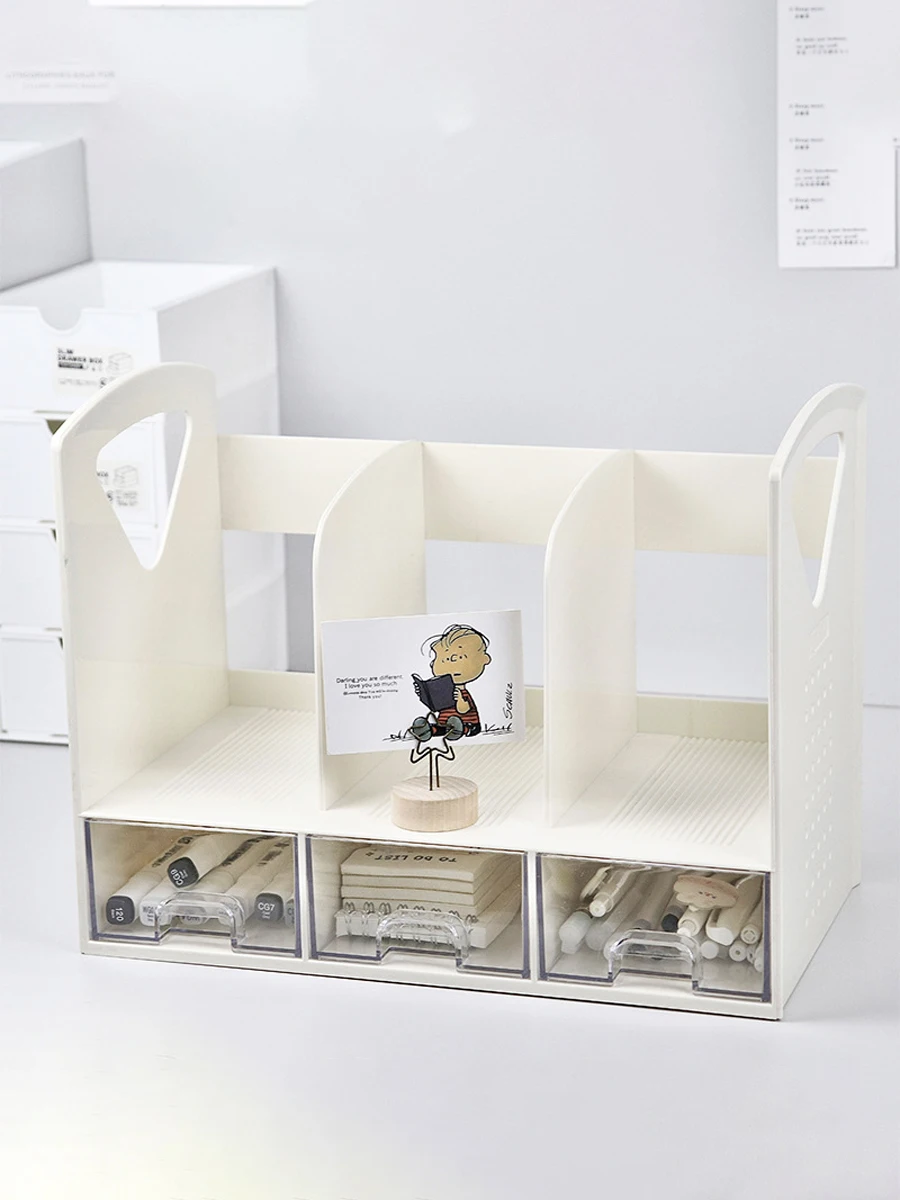 

Desktop Organizer Rack Office Document Arrangement Shelf Study Book Storage Box Stationery Partitioned Plastic Storage Shelf