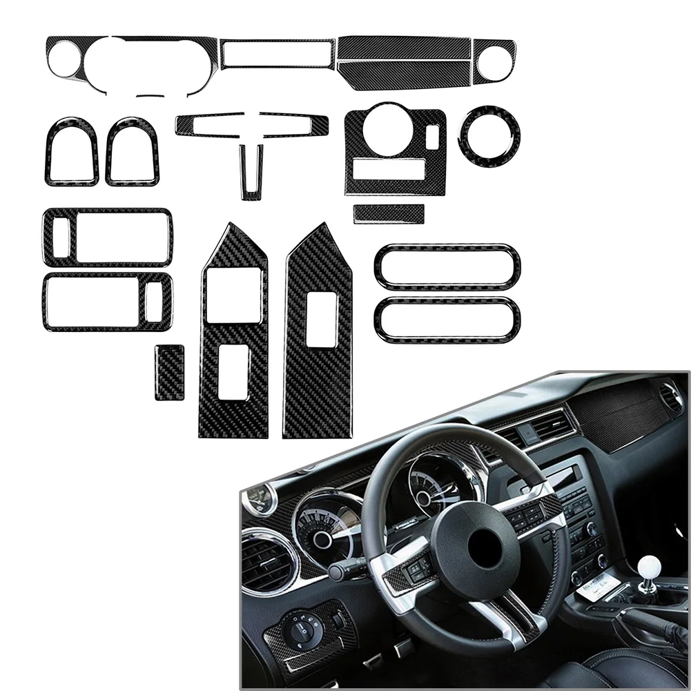 

22 Pcs Carbon Fiber Full Set Car Interior Decoration Cover Trim Accessories For Ford Mustang 2009 2010 2011 2012 2013 LHD Only