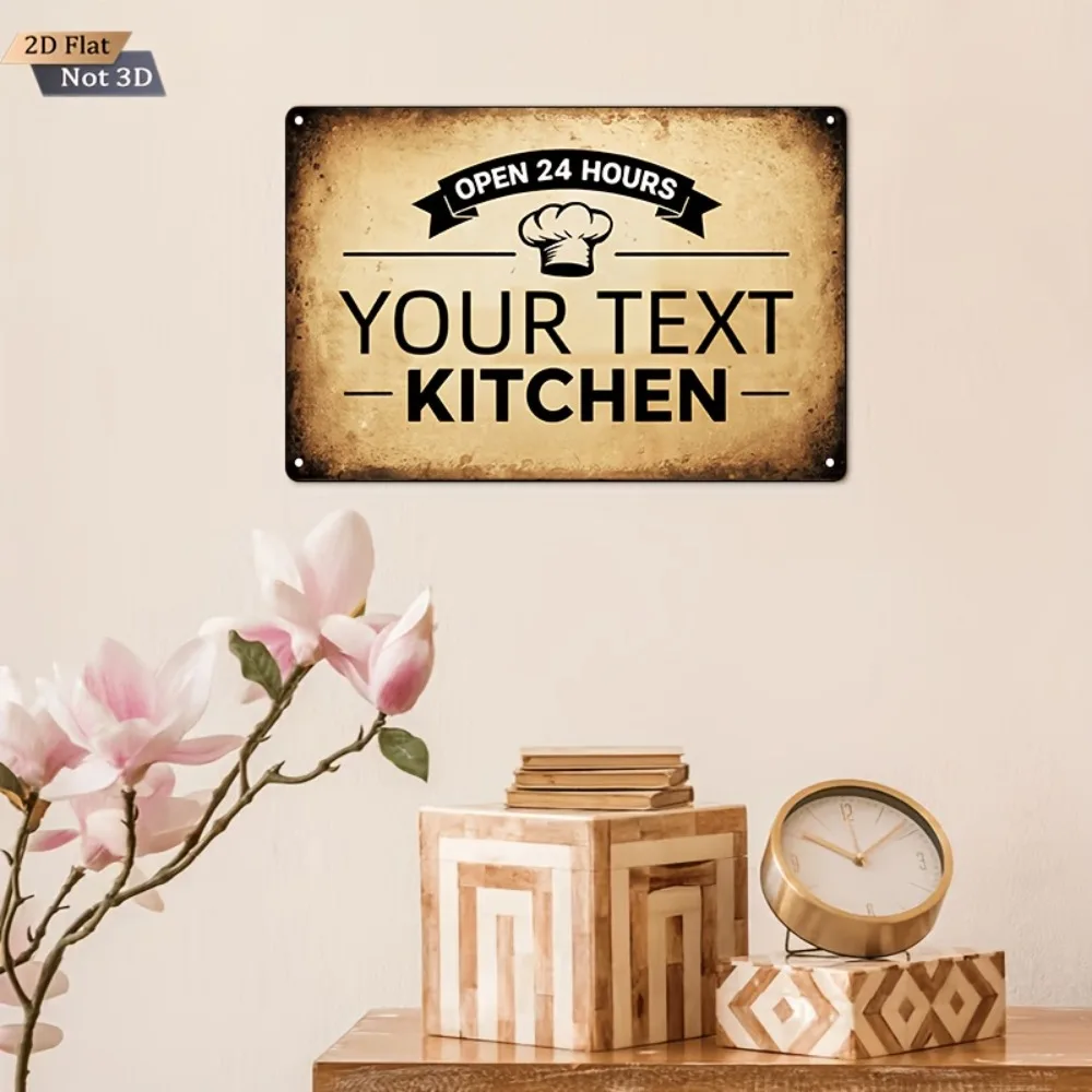 CIFbuy Personalized Custom Text Metal Plaque,24H Open Kitchen Rectangle Wall Sign (Only For Decoration)