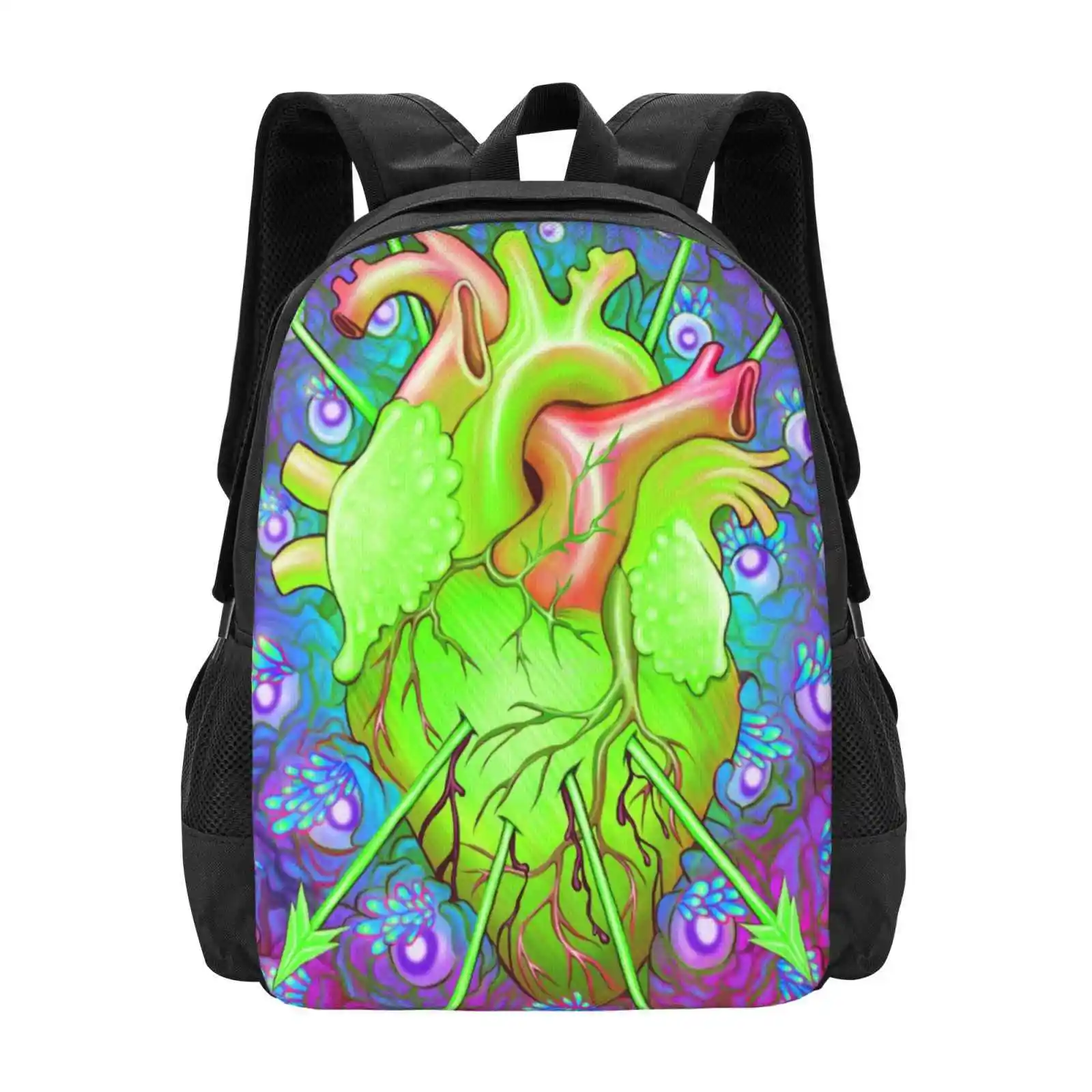 Fragile-Alt Color Bag Backpack For Men Women Girls Teenage Heart Anatomical Pump Veins Artery Colorful Flowers Eyeballs Arrow