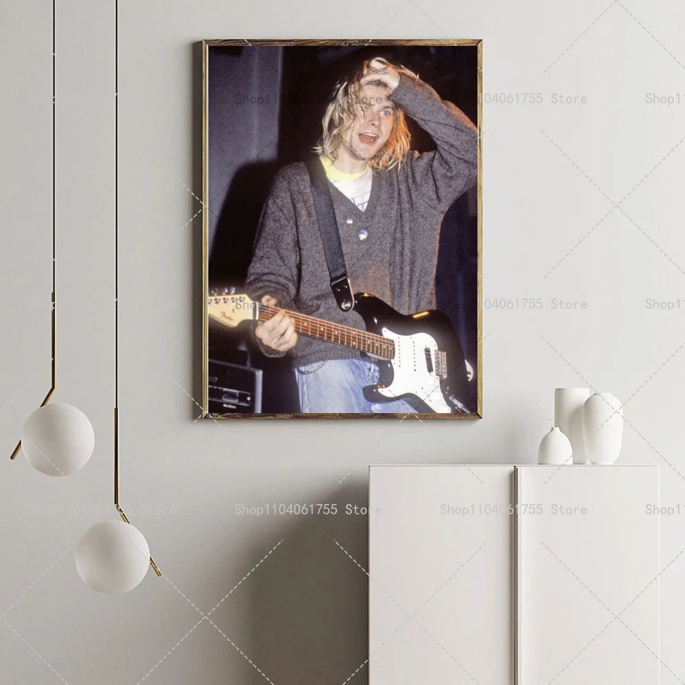 1PC Singer Kurt Cobain Poster Self-adhesive Art Waterproof Paper Sticker Coffee House Bar Room Wall Decor