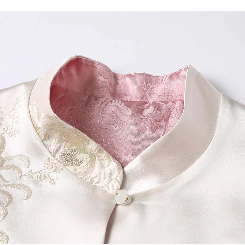 Chaqueta de mujer de otoño, abrigo con cuello levantado de satén bordado, hebilla china, estilo nacional Retro, prendas de vestir exteriores de lujo, Top de manga larga
