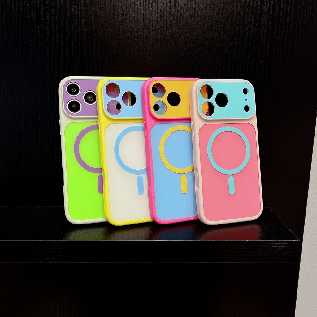 Korean Style Sweet Dopamine Color Collision Large Window Magnetic Shock Proof Phone Cover Case for iPhone 18 17 16 15 Pro Max