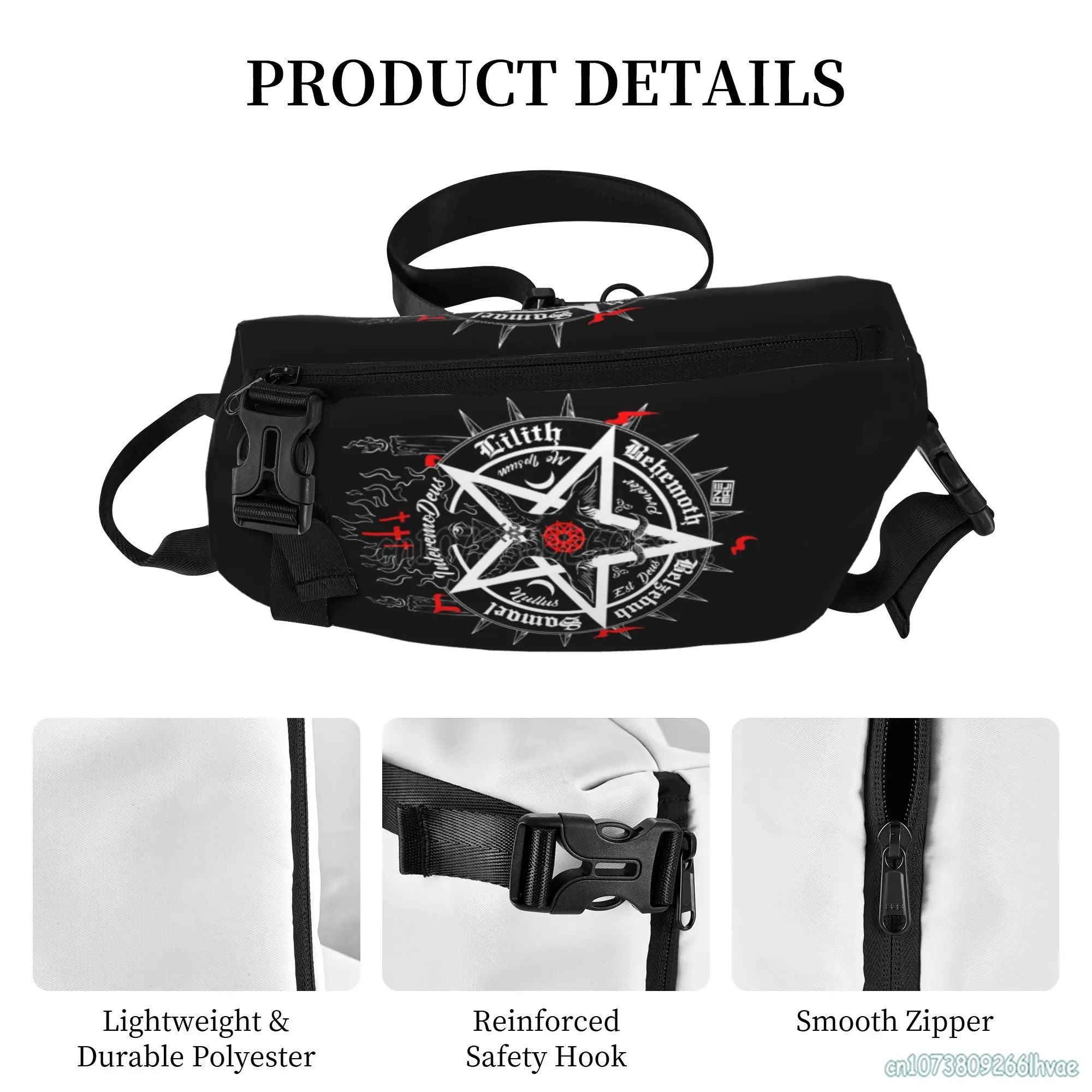 Sac de poitrine occulte satanique pour homme, sac à dos de randonnée, sacs à bandoulière, noir, tête de mort satan, fréquence, graphique initié, voyage, sport