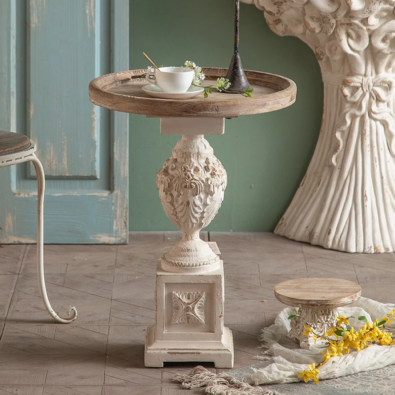 

American retro folk custom living room small coffee table balcony sofa side bed and breakfast hotel decoration Roman small round