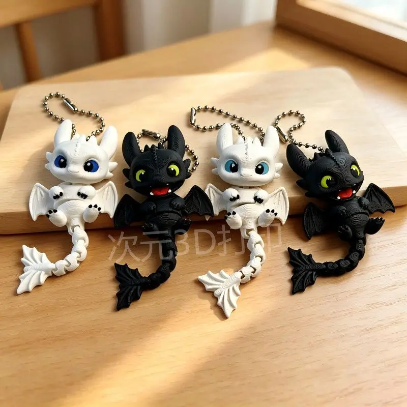 Toothless 3D Printed Keychain Ornament Backpack Charm Cartoon Fun Toy with Movable Tail, Holiday Gift for Friends view 2