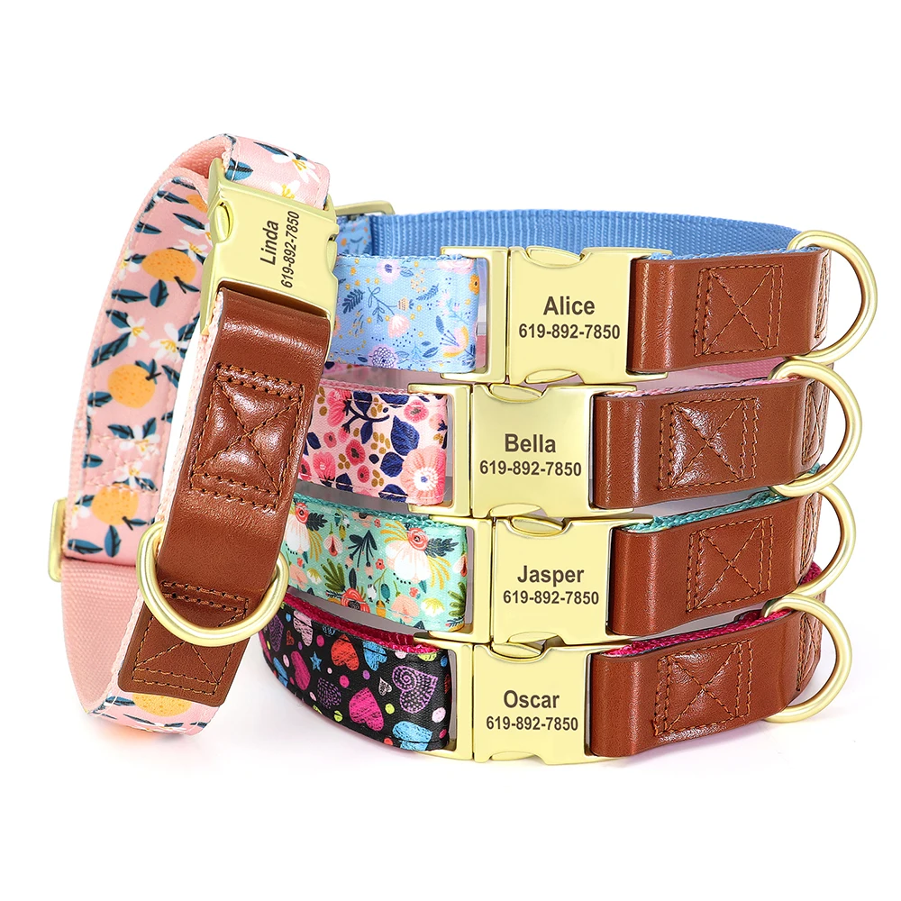 Personalized Nylon Dog Collar Printed Dog Collars Free Custom Pet ID Necklace Adjustable for Small Medium Large Dog Pitbull Pug