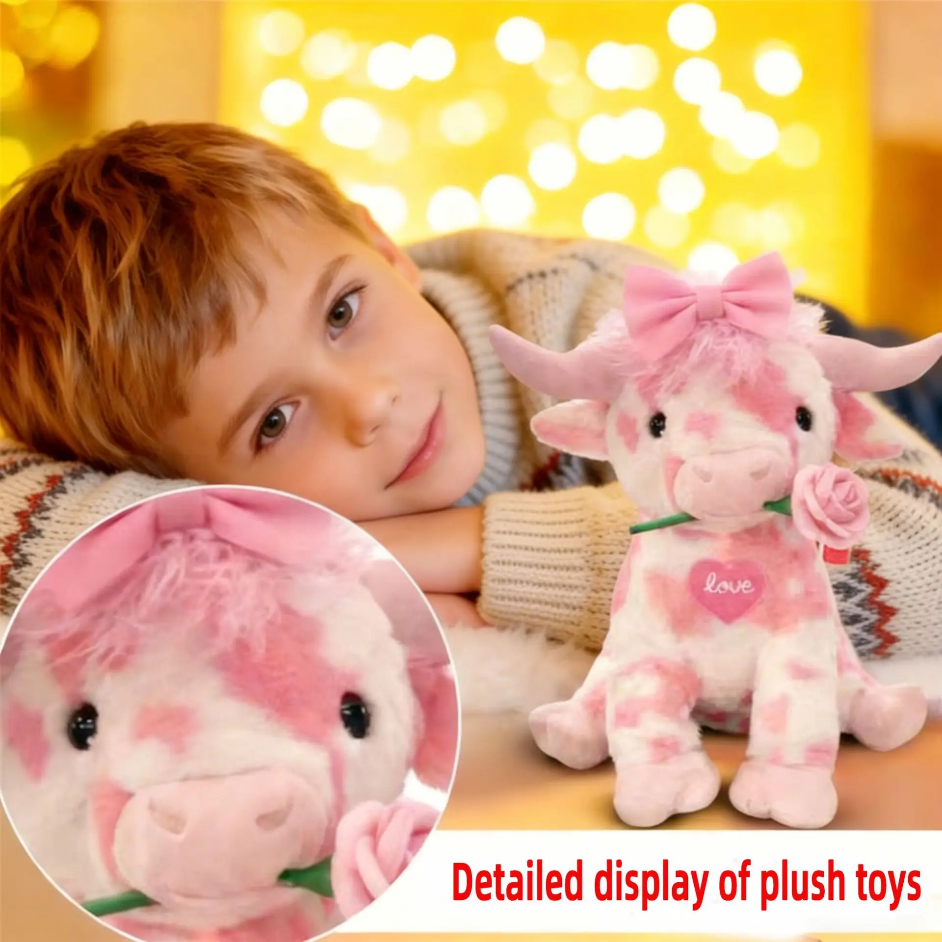 Valentine's Day Gifts 35cm Pink Bow Cow Dolls Cute Pink Cow Ornaments Girl's Room Decor Birthday Surprise Gift Party Supplies