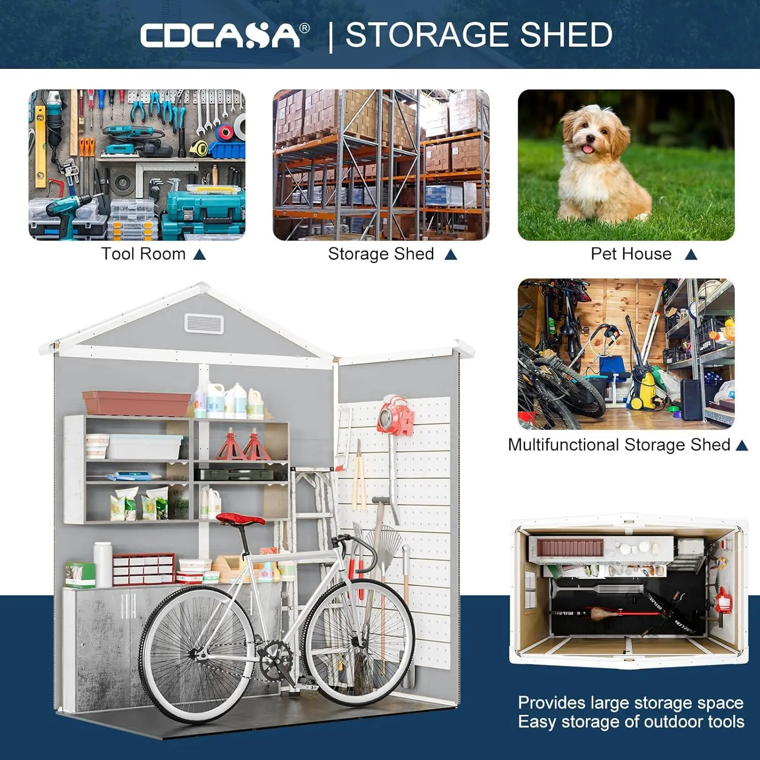Resin Storage Shed 6x3 FT with Floor, Outdoor Garden Tool House, Light Gray, Customized view 4