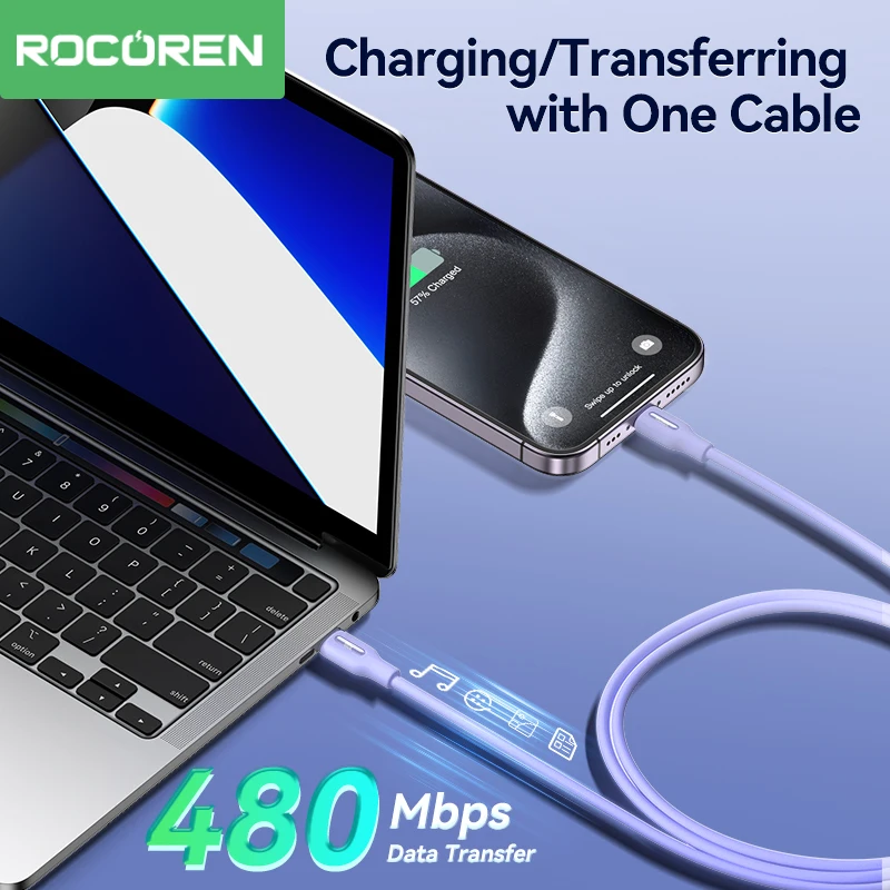 Rocoren PD 100W USB C to Type C Fast Charging Charger Cable Type-C Cord Quick Charging For iPhone 15 Samsung Laptop MacBook iPad