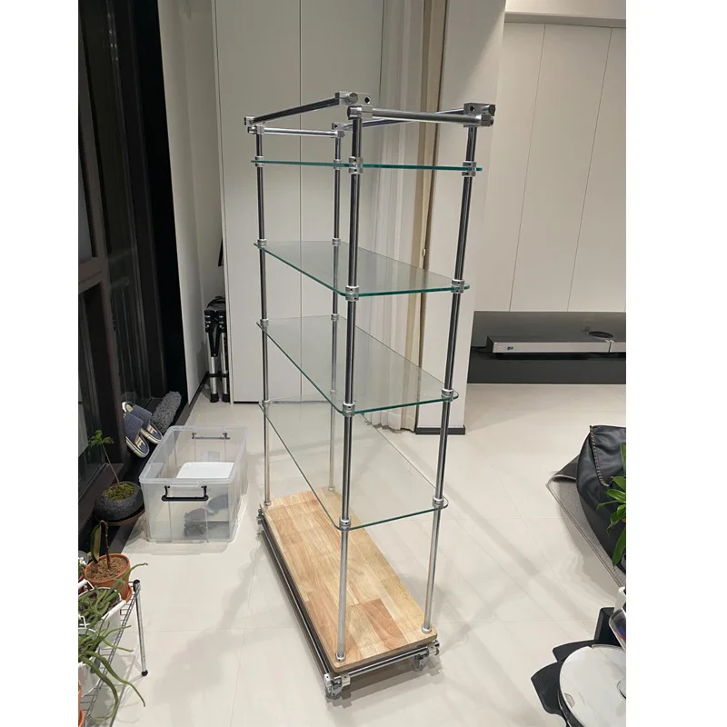 

Movable flower stand Balcony shelf Multi-layer glass optical axis shelf Living room floor-to-ceiling display stand Display shelf