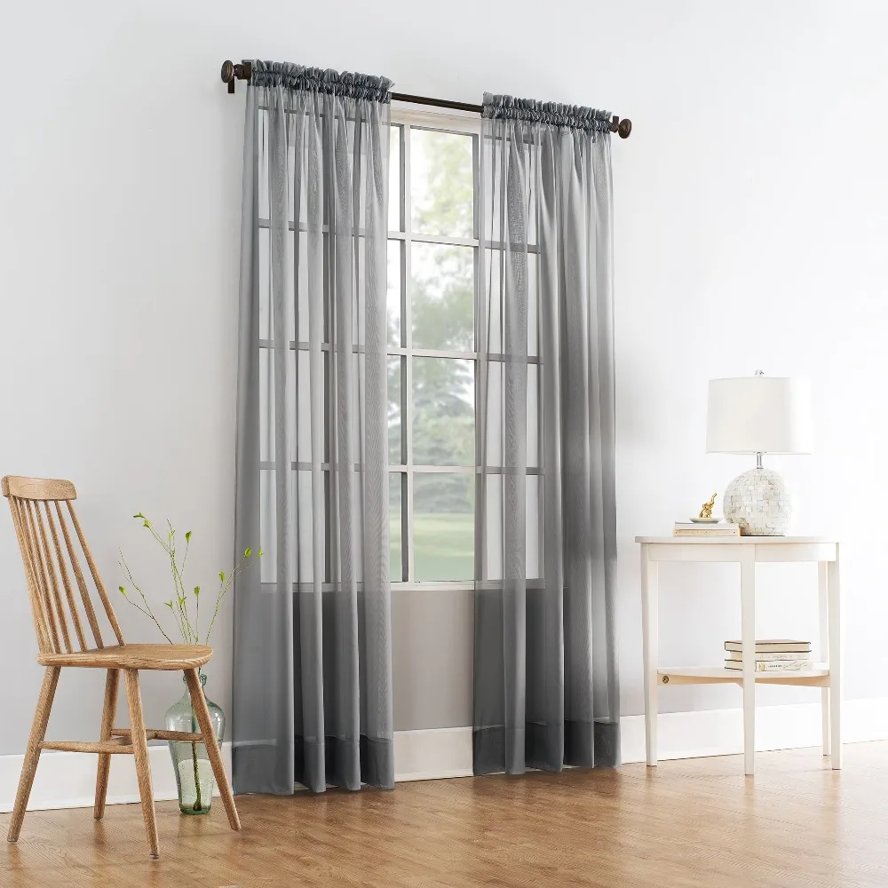 Sheer Voile Rod Pocket Curtain Panel Grey Window Drape 59x108 Inches Light Filtering Privacy Living Room Bedroom Home Decor view 3