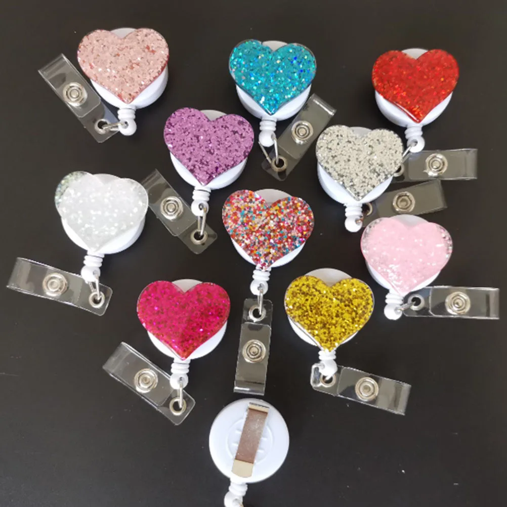 

4Pcs Nurse Badge Holder Rhinestone Heart Shape Retractable Badge Reel Clips Suitable for Nurses Teachers Students