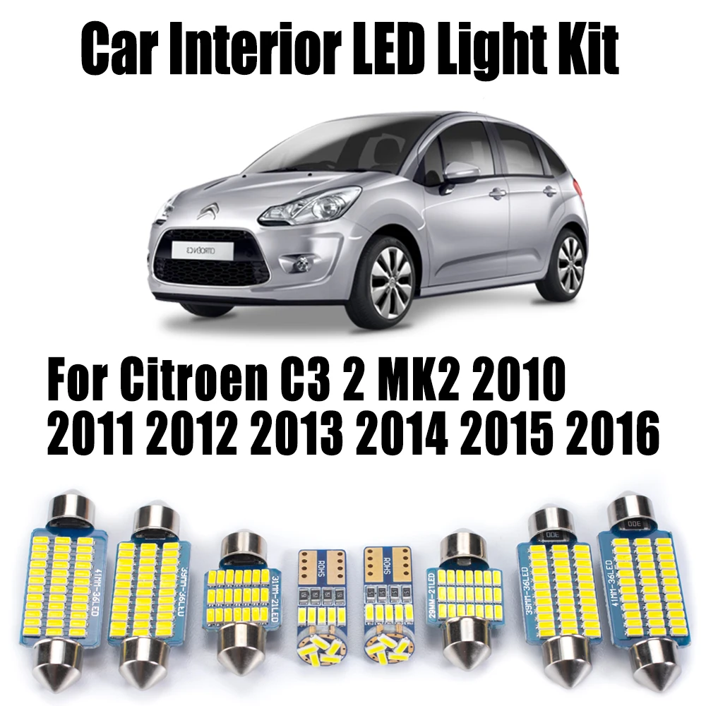 

11Pcs Canbus For Citroen C3 2 MK2 2010- 2015 2016 Car Accessories Vehicle LED Interior Map Dome Trunk Plate Footwell Light Kit