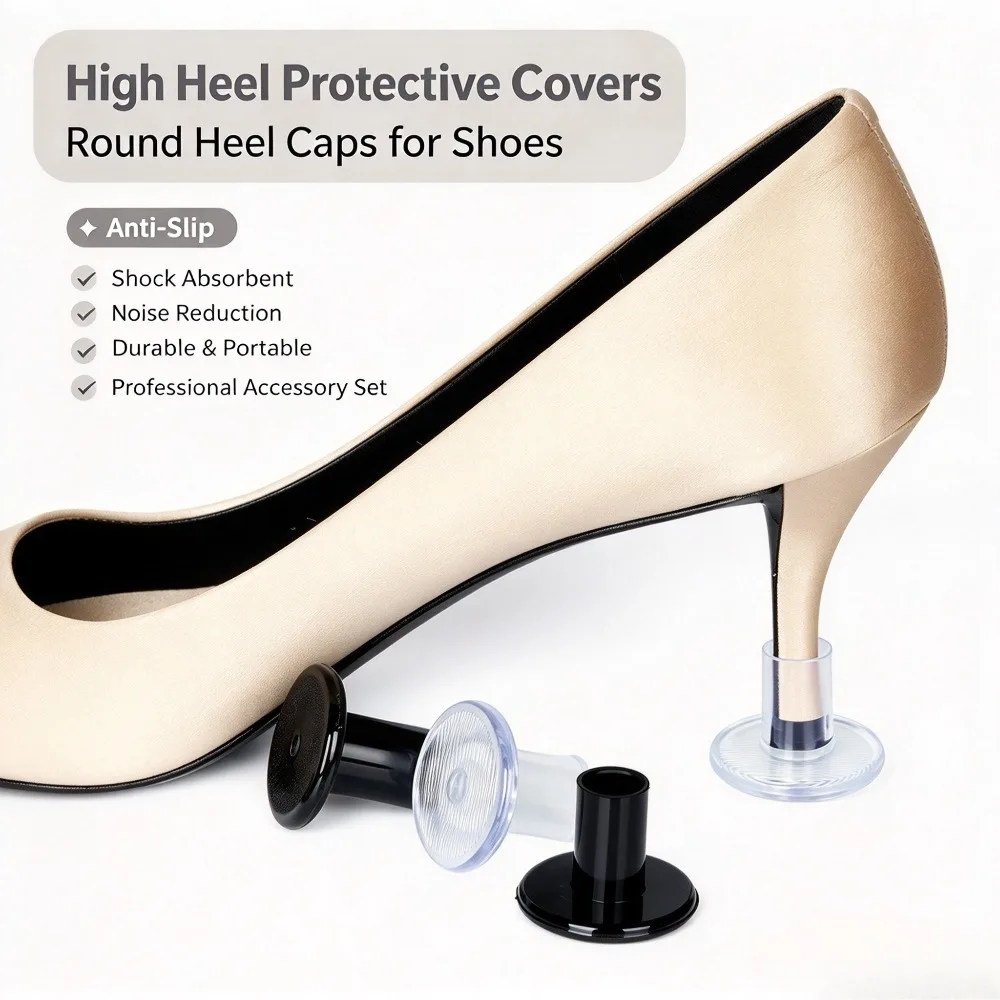 Women High Heel Cover Round Shape Anti Slip Shockproof Noise Reduction Durable Portable Protector Accessories Set Pro For Shoes
