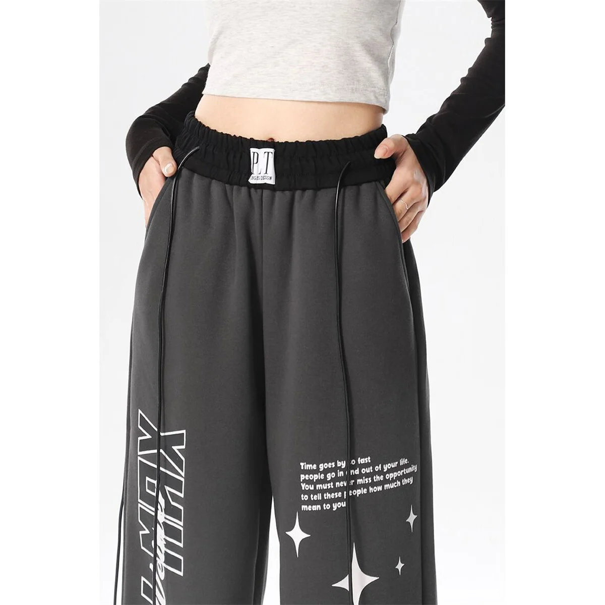 Szare spodnie cargo damskie khaki Harajuku Joggers z wysokim stanem luźne spodnie damskie hip-hopowe koreańskie spodnie punkowe śmieszne spodnie capri damskie