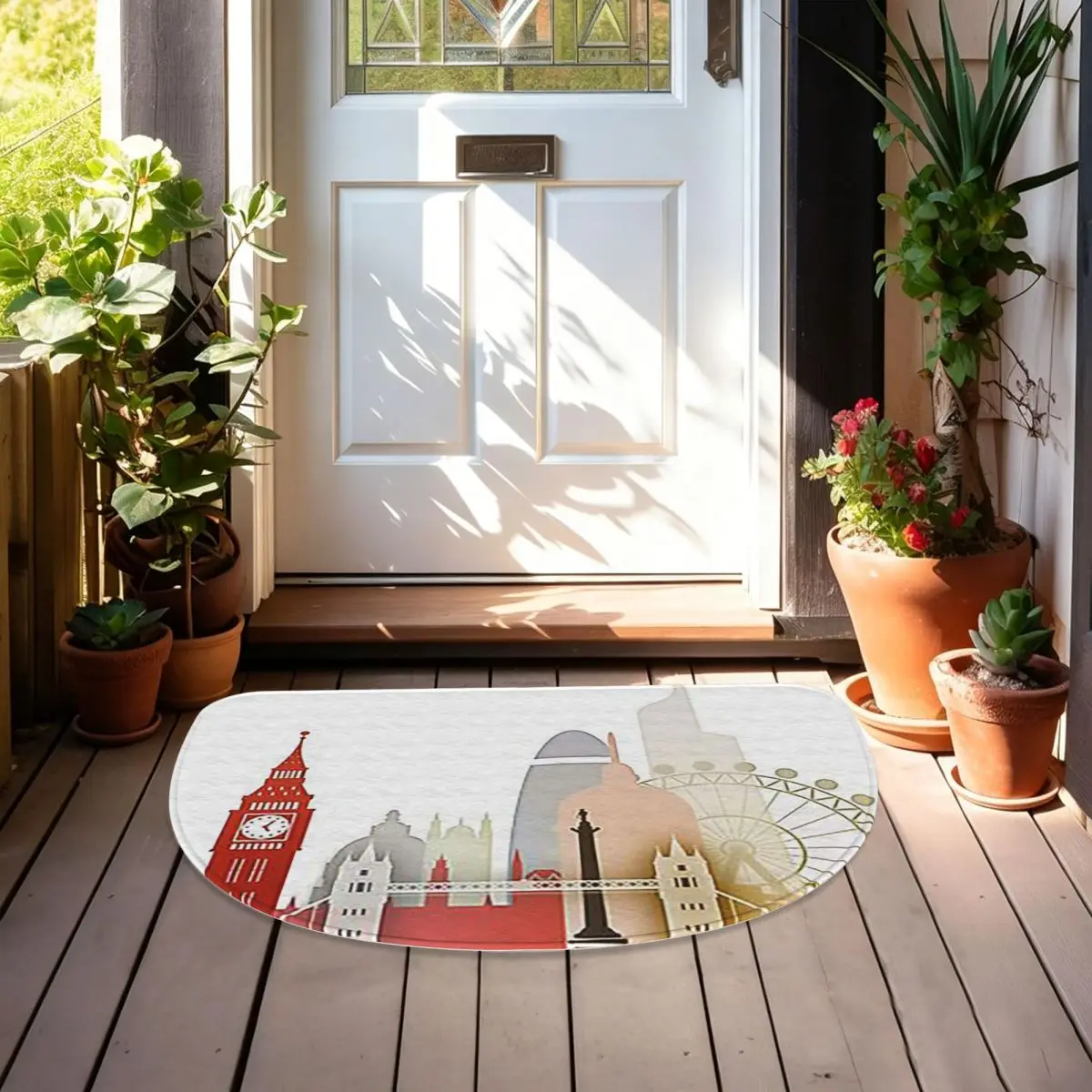 London Soft Flannel Half Round Doormat Non Slip Bathroom Mat Absorbent Floor Carpet for Garage
