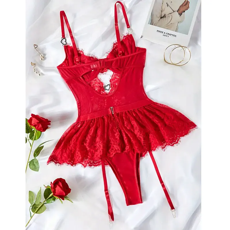 Hot Erotic Lingerie Sets See-Through Lace Underwear Sissy Bra Transparent Bilizna Sexy Costumes Garter Porn Sex Outfit - view 3