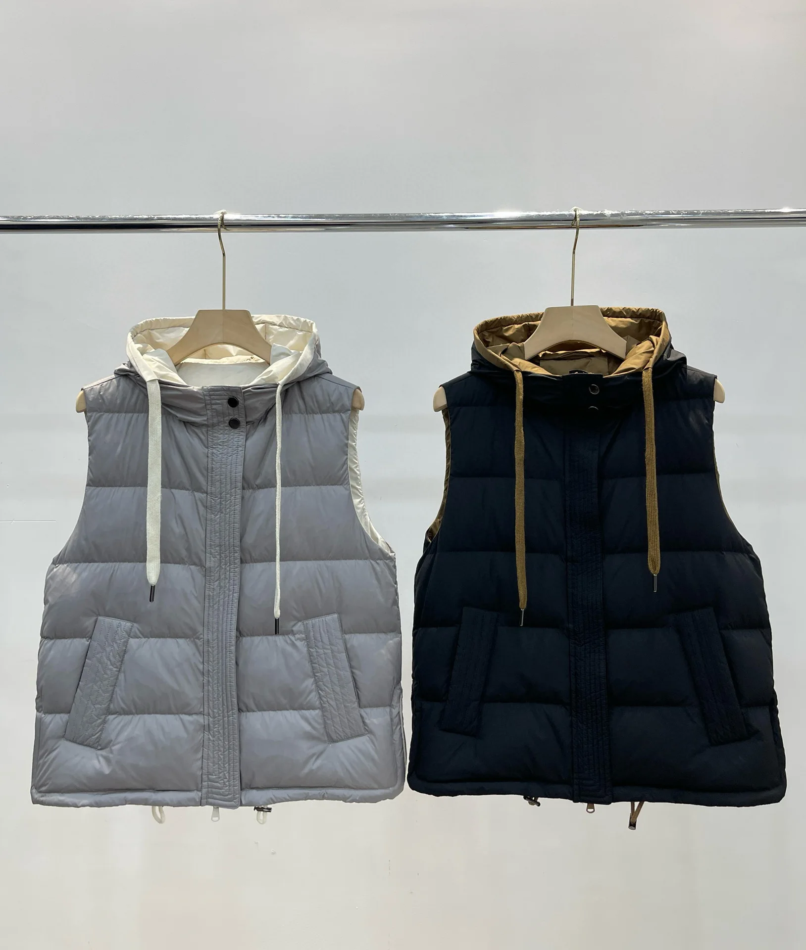 Autumn casual solid color quilted hooded padded vest