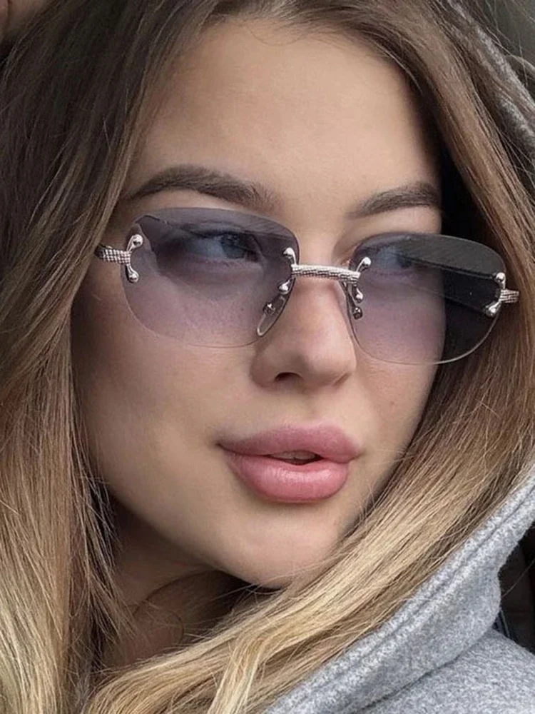 Lunettes de soleil Vintage à rivets sans bords pour femmes et hommes, carrées, Punk, marque de luxe, styliste, ombre de conduite populaire, UV400