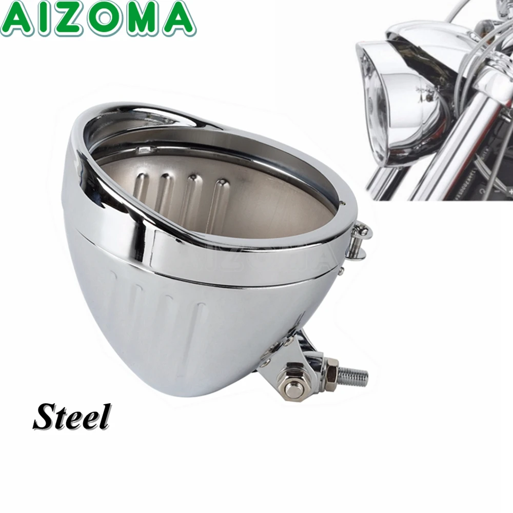 

5.75 inch Chrome Motorcycle Headlight Bucket Steel Front Light Cover For Harley Sporster Softail Dyna Cafe Racer Headlamp Shell