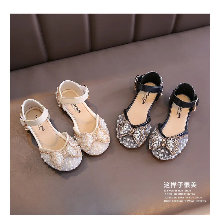 Mädchen-Sandalen, modische Prinzessinnen-Schuhe, Frühling, Sommer, glitzernde Perlen-Pailletten, flache Sandalen, einfache Kinderschuhe, Party, Hochzeit – Detail 2