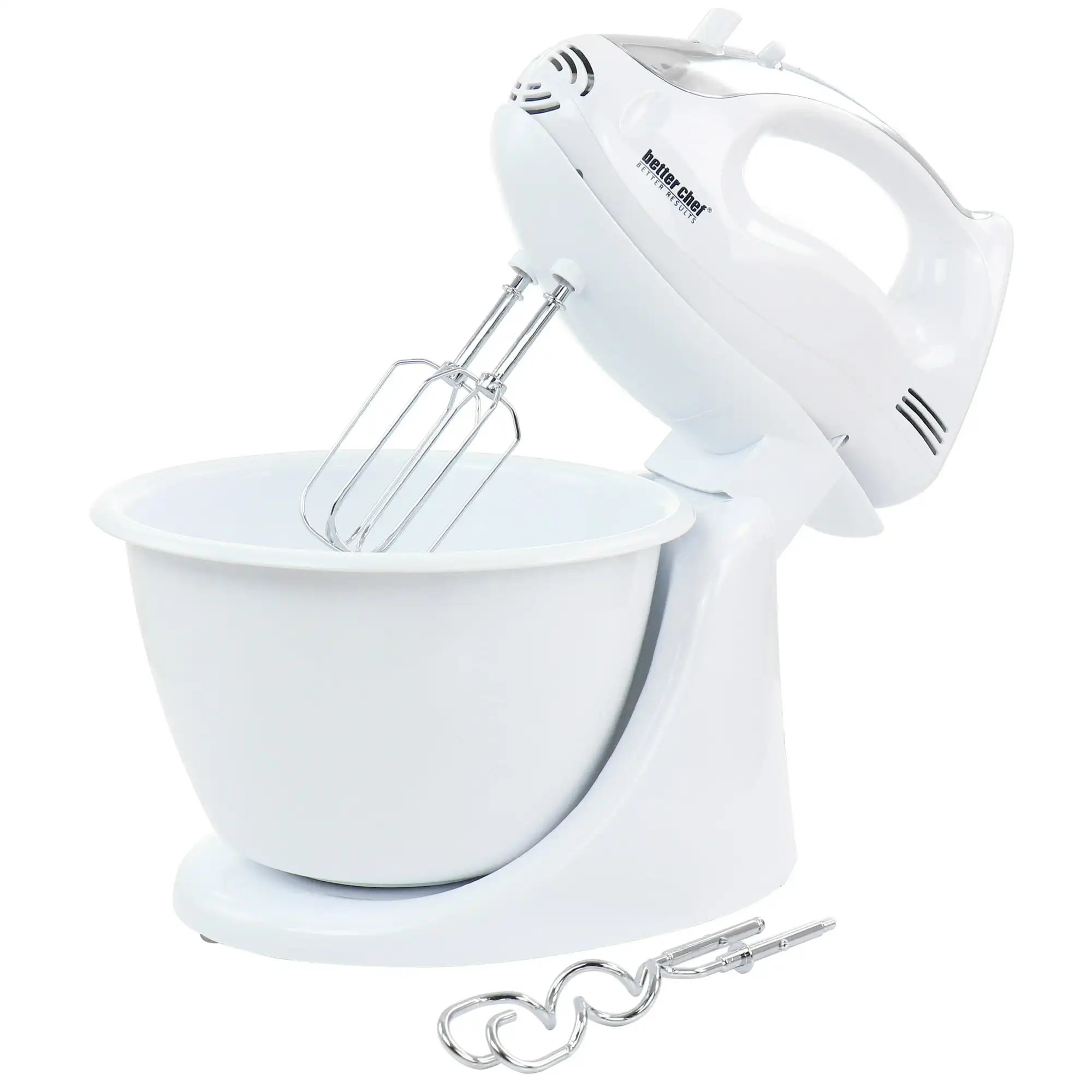 

200 Watt Stand/Hand Mixer in White with Mixing Bowl