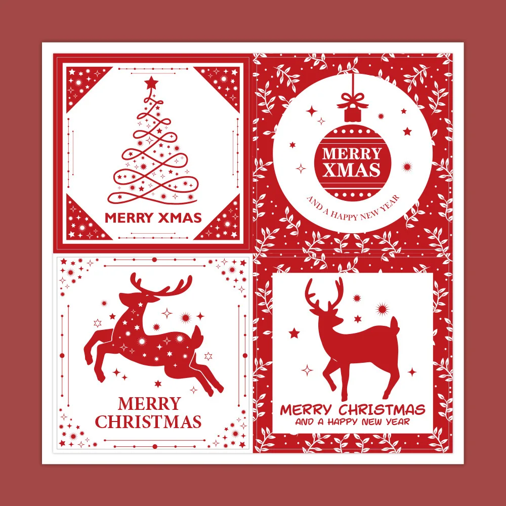 40-100pcs/Pack 5cm Square Merry Christmas Stickers Seal Labels Red Santa Claus Labels For Christmas Gift Decorate Sticker