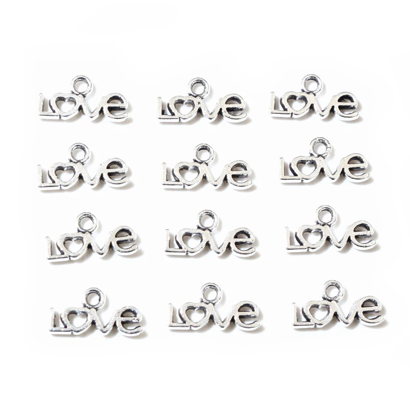 50pcs 6x12mm Antique Silver Plated LOVE Letter Charms Pendant DIY Jewelry Making Accessories For Necklace Bracelet Findings