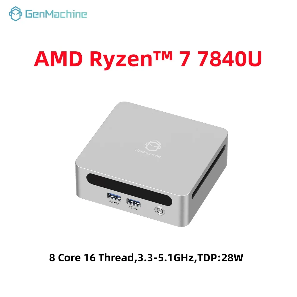 GenMachine Mini PC USB4 2.5G LAN Ryzen 7 7840U Windows 11 DDR5 24G 6400Mhz WIFI6 Mini PC Komputer do gier Komputer do gier DIY