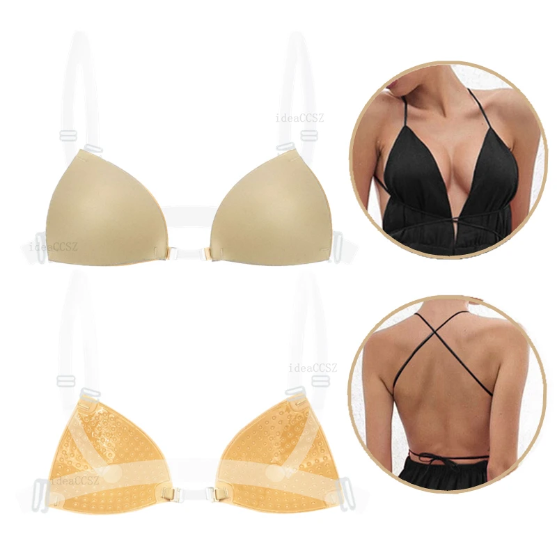 Adhesive Silicone Invisible Bra Sticky Strapless Sexy Backless Underwear With Transparent Strap Reusable Push Up Nipple Covers