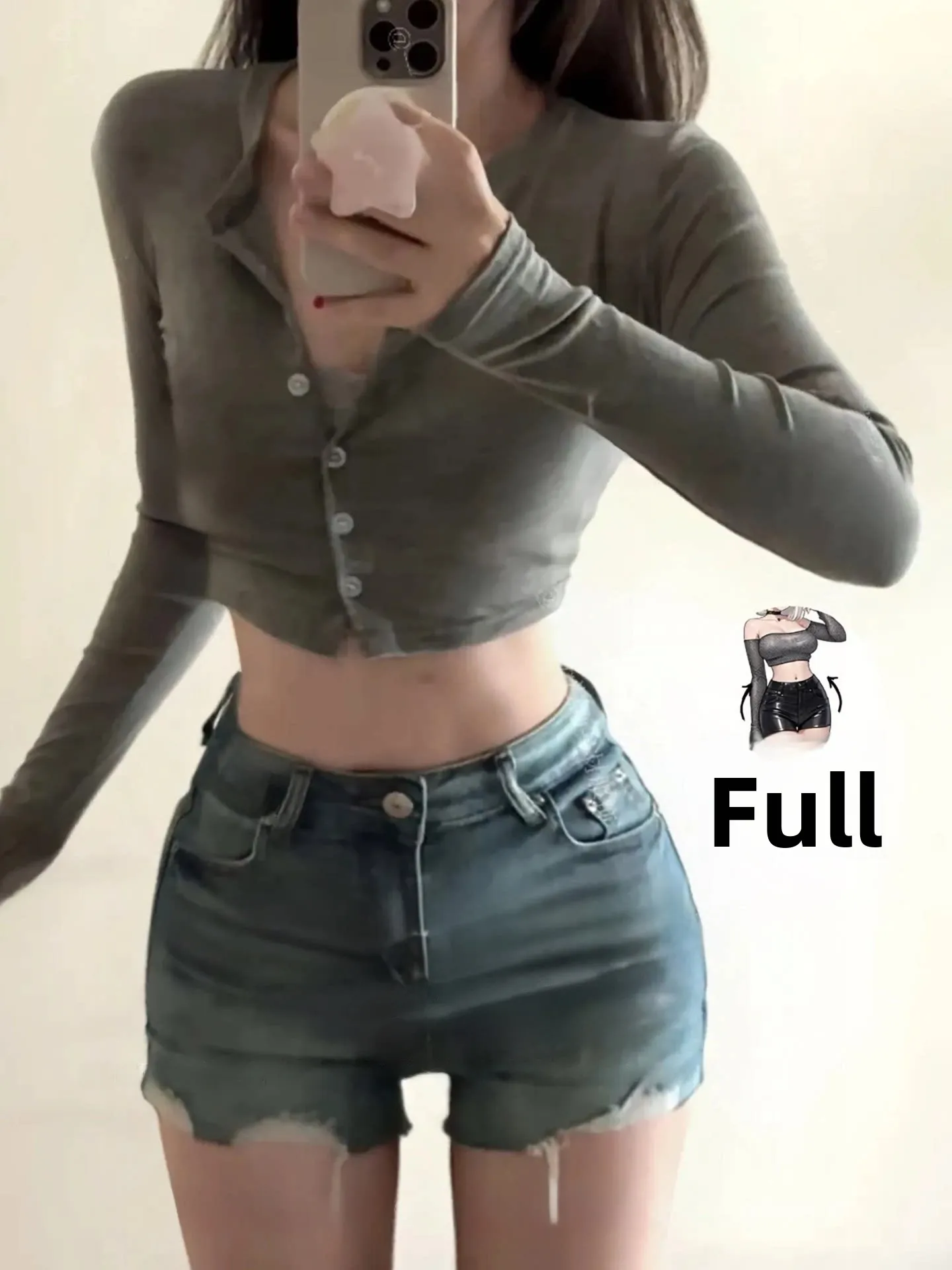 American Retro Hot Girl Frayed Denim Shorts Women's Hip Enhancing Slimming Butt Casual Ripped Cotton Stretch Jeans