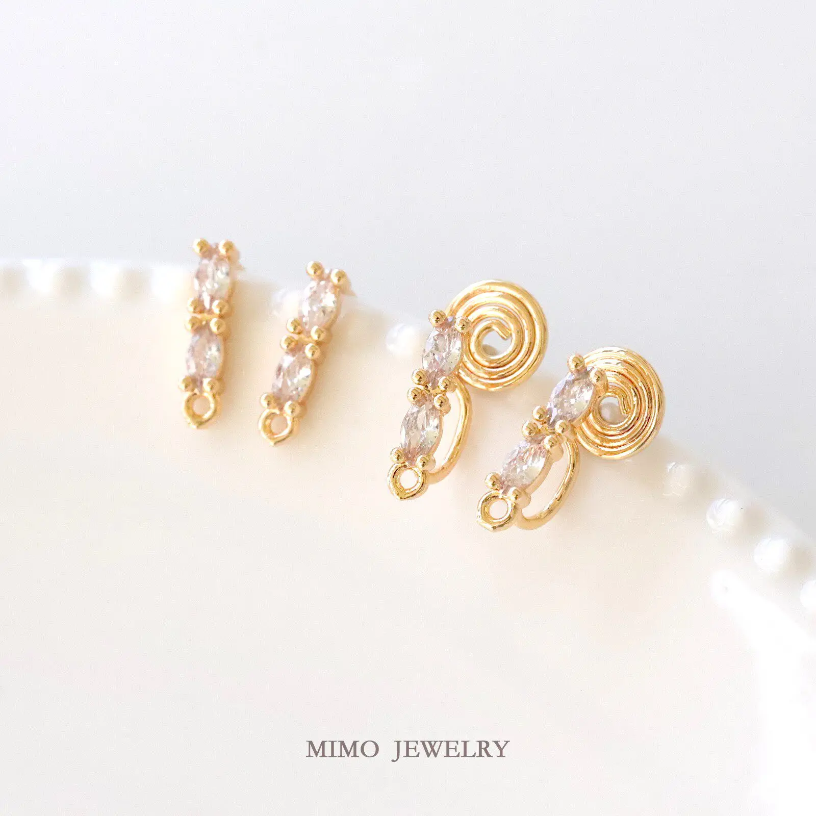 Copper Earrings Base Blank Double Horse Eye Zirconium Strip One Word 925 Silver Needle Ear Clips DIY Jewelry Making Supplies