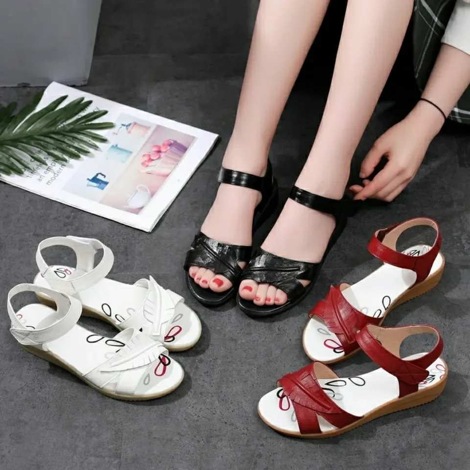 GKTINOO 2024 Summer Shoes Maternity Sandals Women Mother Shoes Flat Soft Genuine Leather Nurse Shoes Casual Women Sandals