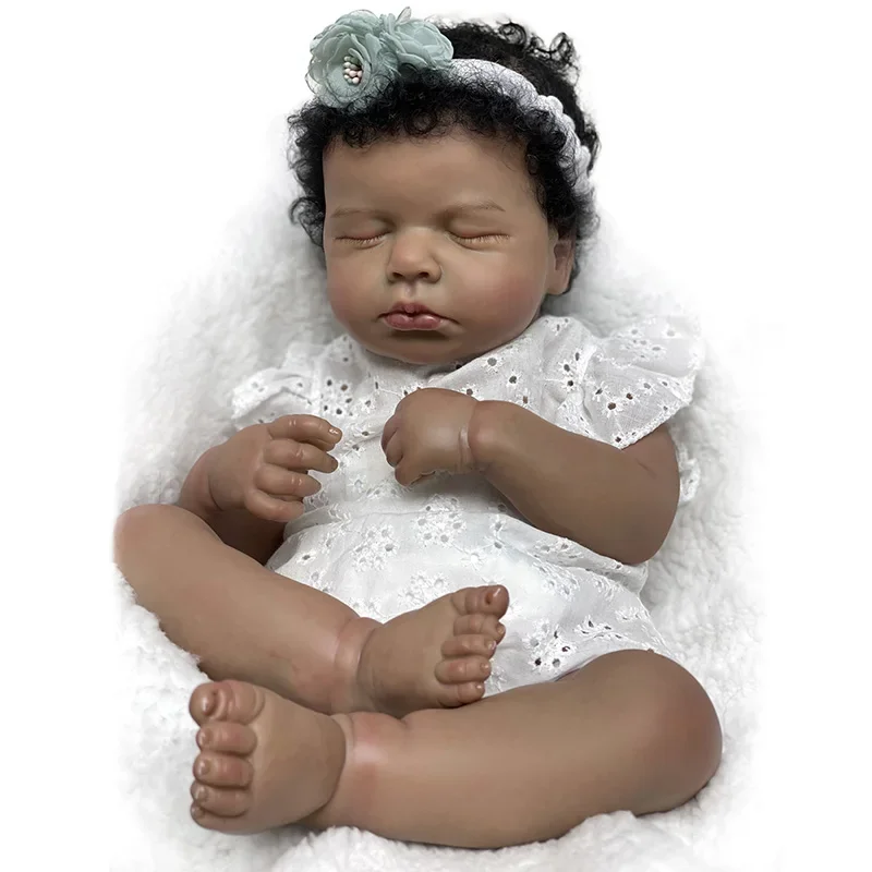 19inch Black Skin Loulou Asleep Reborn Baby Handmade Realistic Bebe Reborn Doll Painted Lifelike Reborn Girls