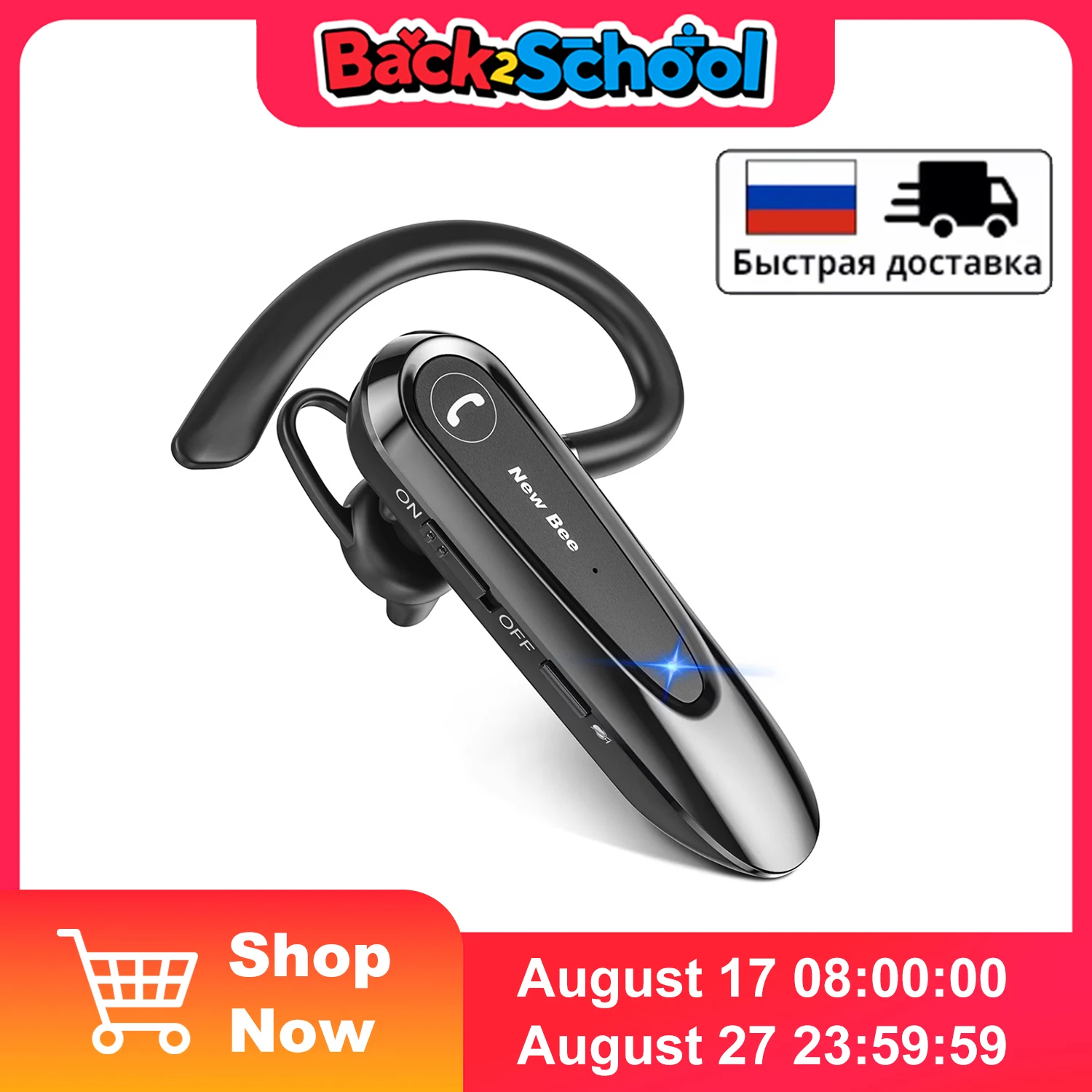 New Bee B45 Wireless Headset Bluetooth 5.0 Earphones Dual Mic Mute Handsfree Earbuds CVC8.0 Noise Reduction for Business Driving