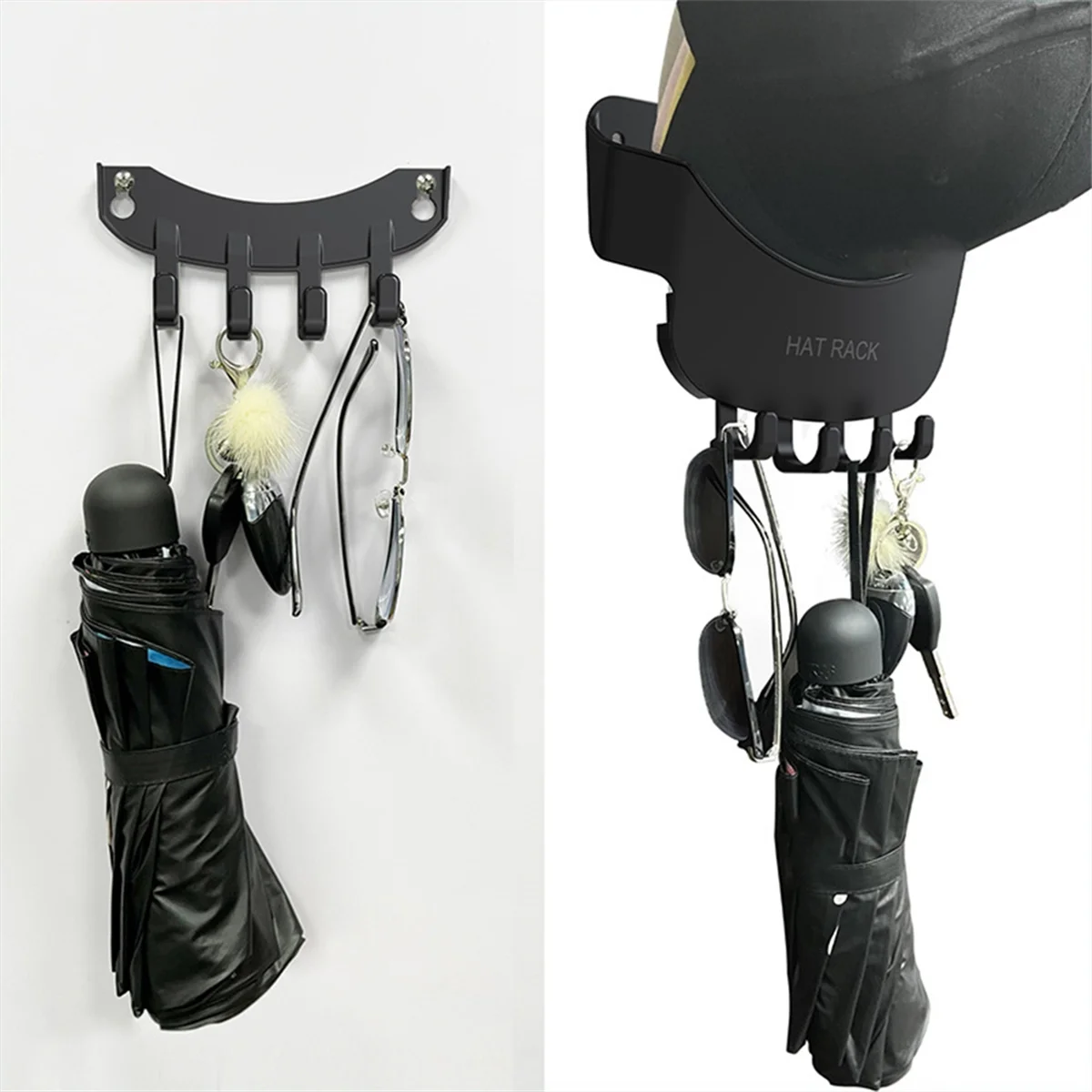 A04I 2 Pack Hat Rack for Wall, Hat Organizer for Baseball Caps, 2 in 1 Hat Racks for Baseball Caps with Hooks