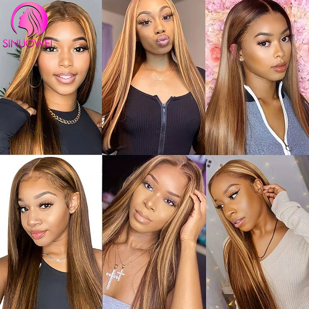 Highlight Straight P4/27 Colored Lace Front Wigs Human Hair 13x6 Brazilian Lace Front Human Hair Wigs Pre Plucked For Women 180% image 5