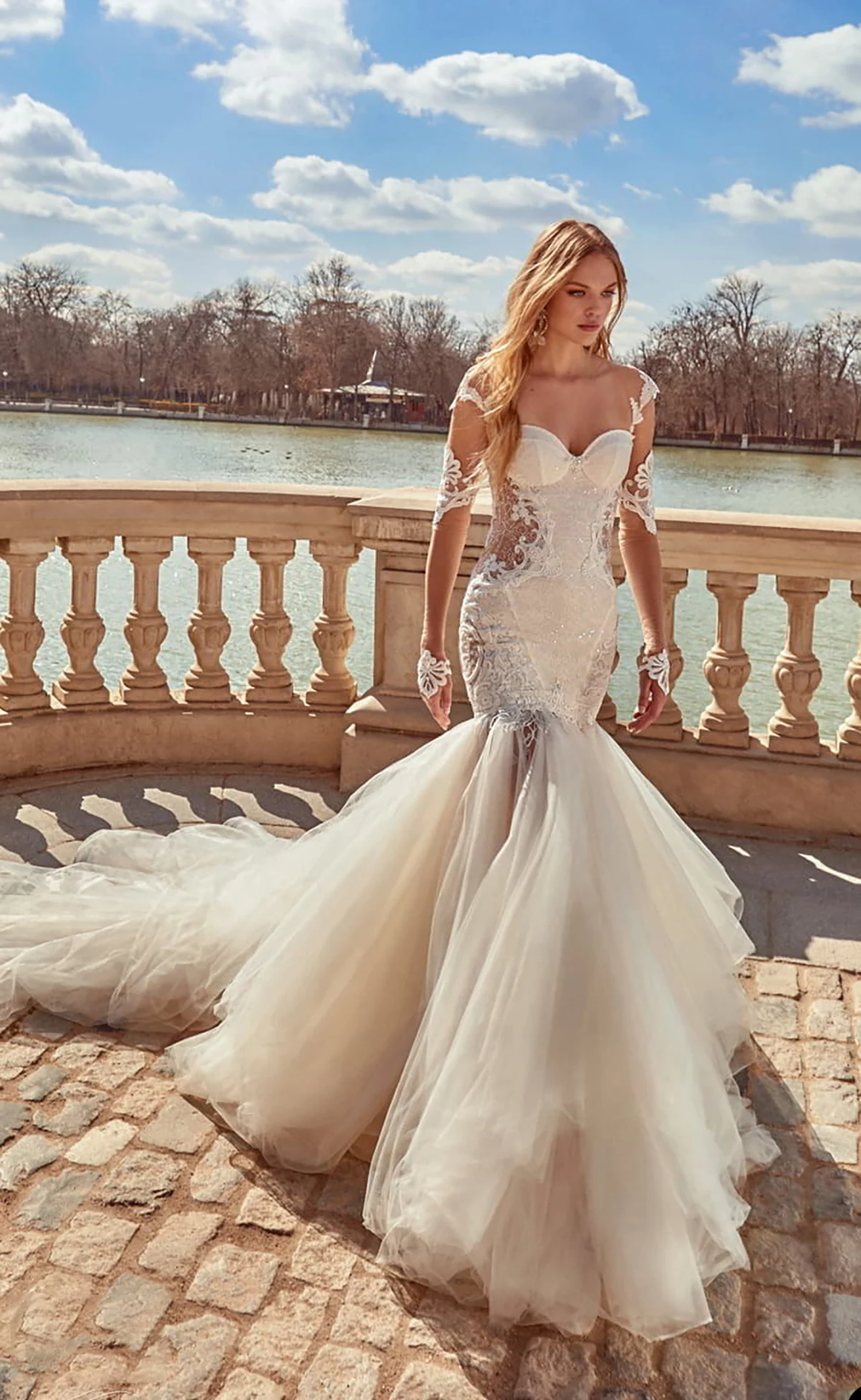 Elegant Mermaid Wedding Dresses New Applique Lace Prom Gown Backless Removable Tulle Sweep Train Vestidos De Novia Customized