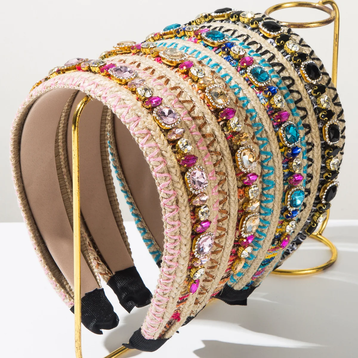 

New Bohemian Mixed Color Wool Hand-woven Diamond Headband Women's Hair Accessories