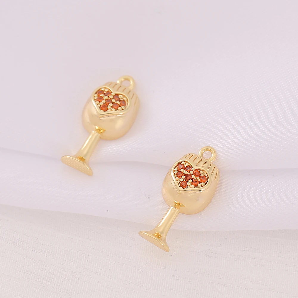 Factory Wholesale Gold Color Brass And Zircon Cup Charms Pendants Necklace And Bracelet Earring Diy Jewelry Accessories Parts